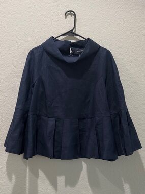 Ellen Tracy Navy Pleated Hem Peplum Jacket